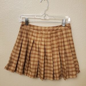 Forever 21 Women's M Yellow Plaid Pleated Mini Skirt